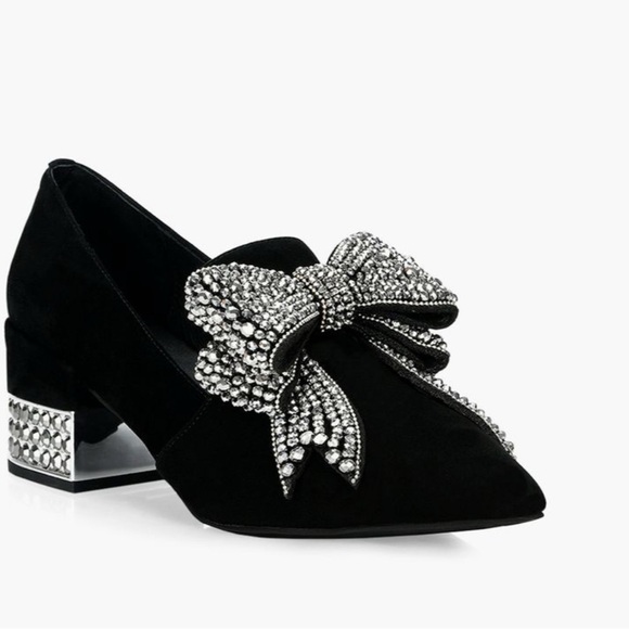 Jeffrey Campbell Valensia JH Black suede pump with Crystal Bow and heel - Picture 1 of 12
